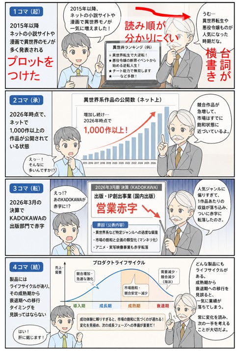 2-chatGPTへの指示1の結果ー4コマ漫画