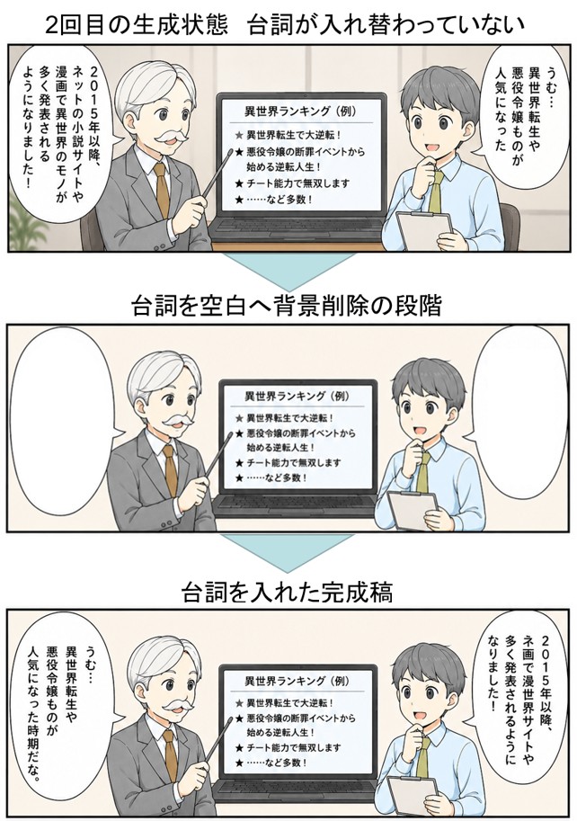 4こま漫画の1コマ目の修正の様子