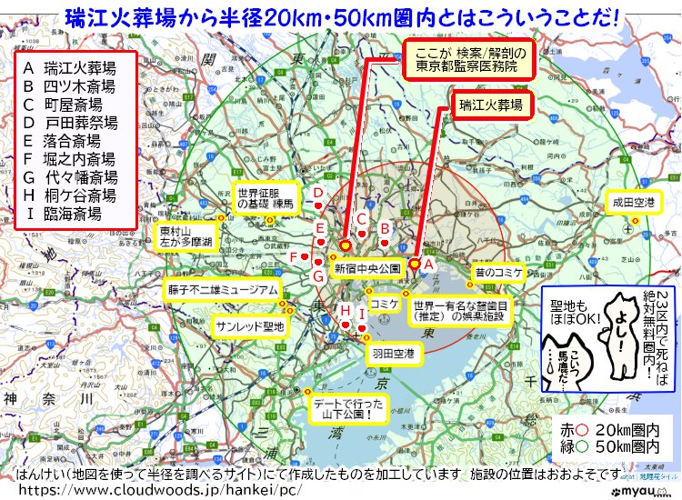 終活0713瑞江火葬場から20㎞・50㎞圏内とは