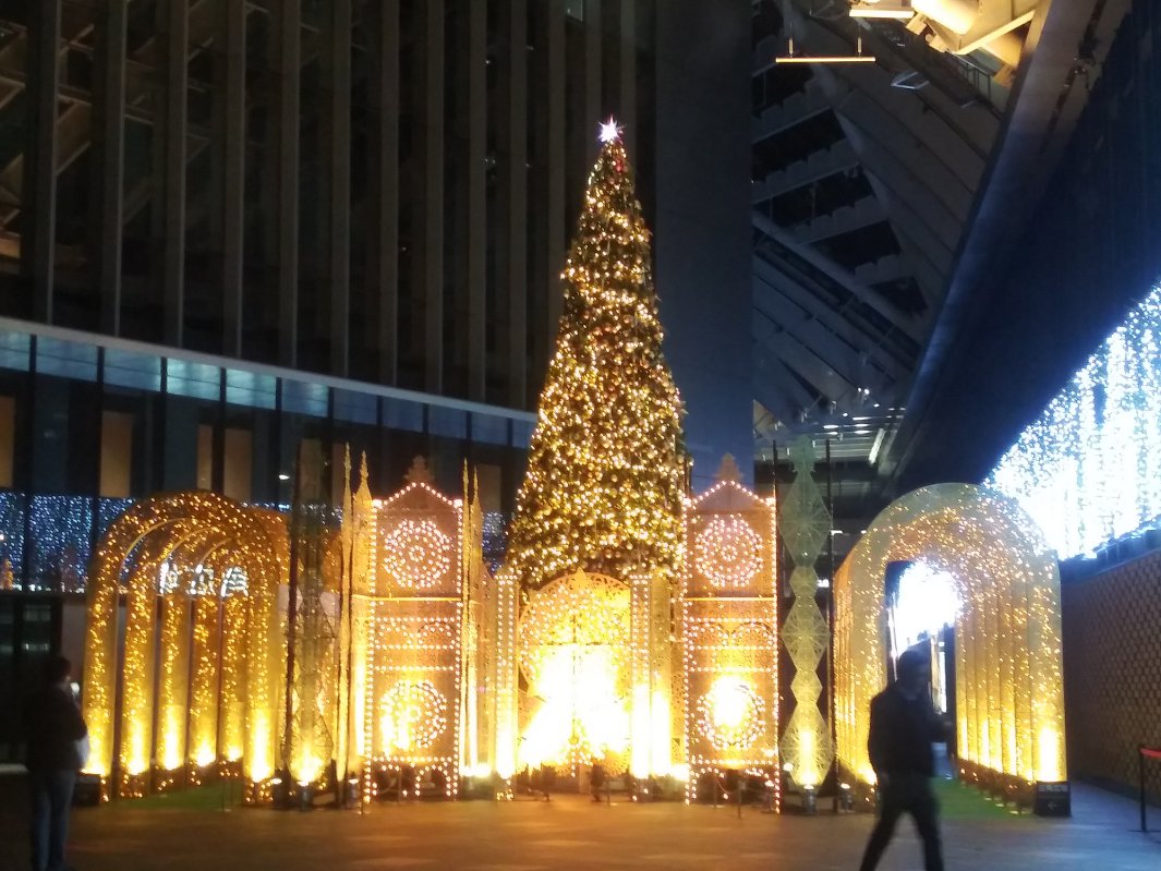 建物の外からクリスマスツリーを見る2023新宿住友ビル三角広場02
