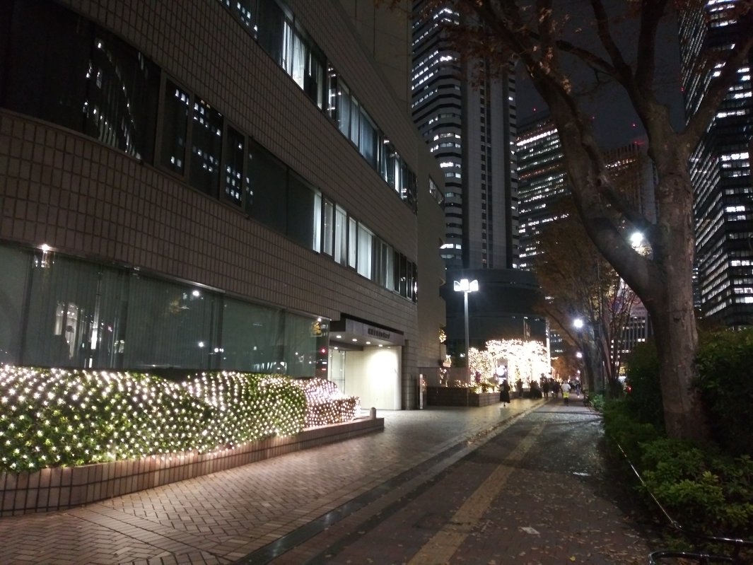 建物の外からクリスマスツリーを見る2023ヒルトン東京01