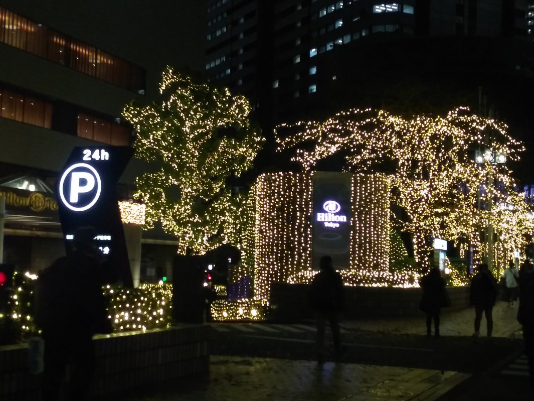 建物の外からクリスマスツリーを見る2023ヒルトン東京02