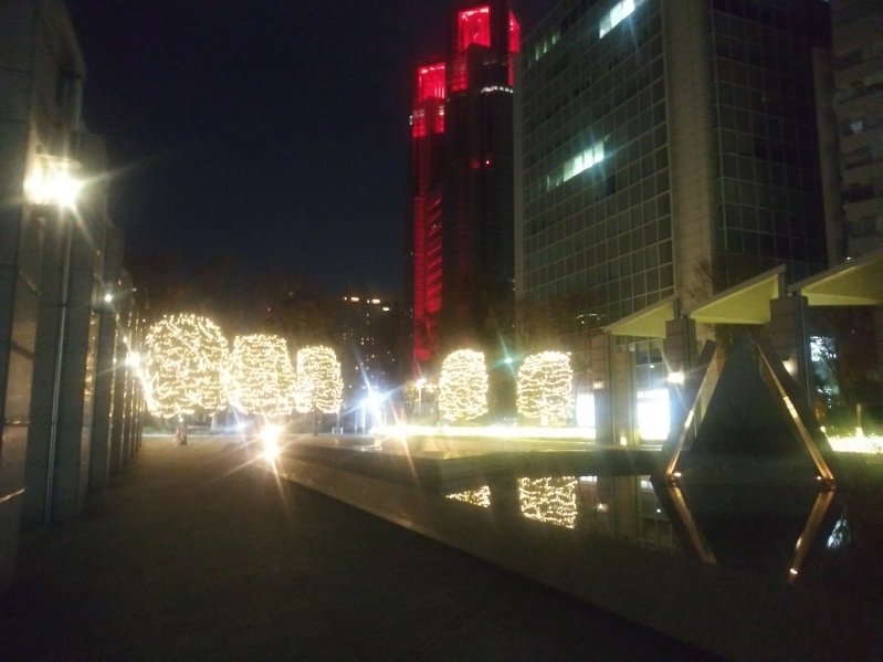 建物の外からクリスマスツリーを見る2023新宿パークタワー噴水広場01