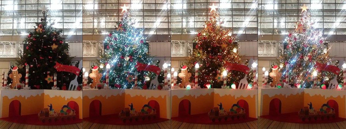 建物の外からクリスマスツリーを見る2023たまプラーザテラス07_