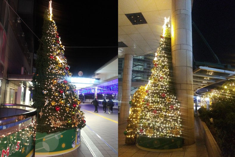 建物の外からクリスマスツリーを見る2023ノクティ12ツリー02