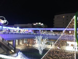 建物の外からクリスマスツリーを見る2023キラリデッキ番外編02