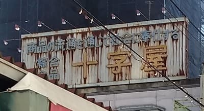十字屋商店(2期OP)(#7)参考1建物上の看板拡大天体戦士サンレッド聖地写真