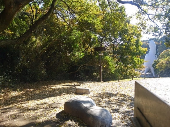 生田緑地紅葉　西口広場　岡本太郎美術館を見下ろす　右の白いオブジェが母の塔