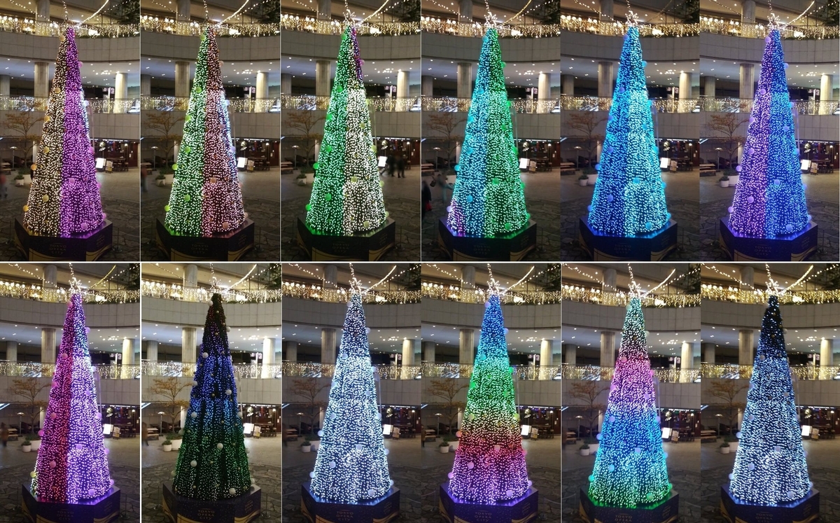 西新宿3_東京オペラシティ_サンクンガーデンイルミネーション「輝きのアリア ～シャンパンゴールドの光が奏でる美しい夜」_22時の光と音の演出の目まぐるしい光の変化