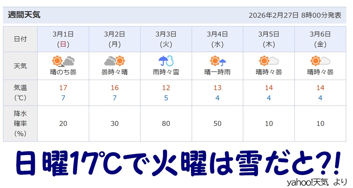 2026/2月末+3月頭の予想気温のスクリーンショット
