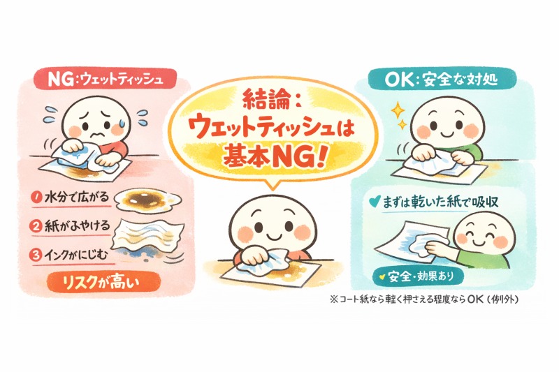 紙の油染みにウェットティッシュを使うイメージ