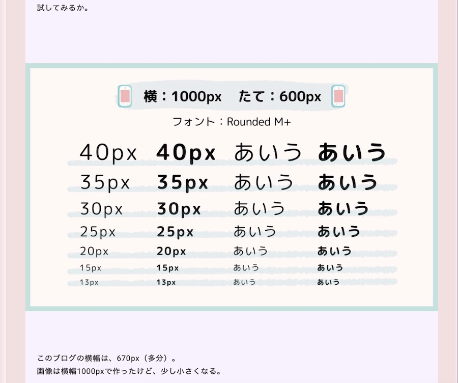 PCで見たフォントサイズのスクショ