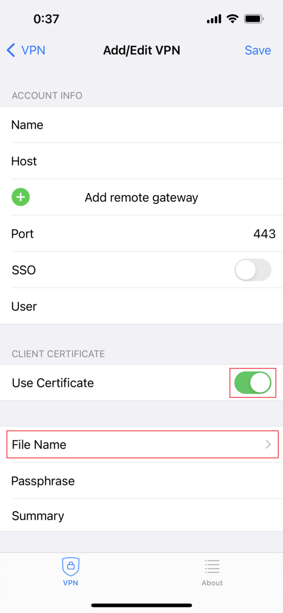 Apple iOS版のFortiClient VPNアプリでクライアント証明書を認識させる - My Home NW Lab