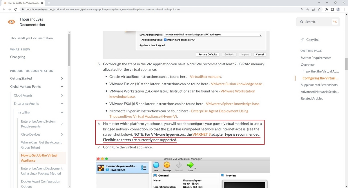 ThousandEyes Virtual Appliance (TE VA)のNetwork AdapterはFlexibleをサポートしてい ...