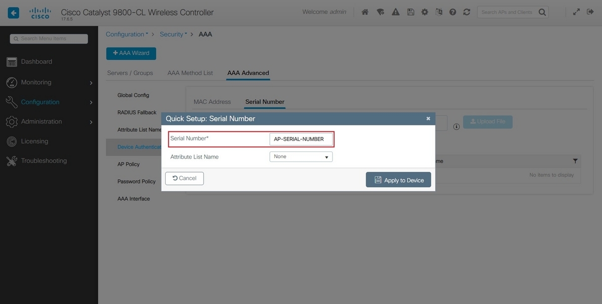 Catalyst 9800での無線APのSerial Numberベースによる認可 - My Home NW Lab