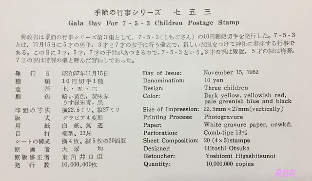 昭和37年(1962年)11月15日発行の七五三切手 渋谷風景印の初日カバーの画像