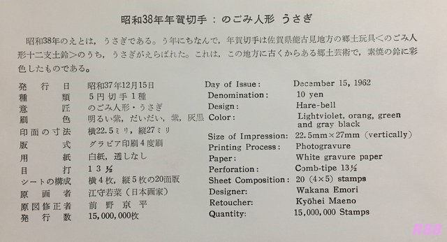 昭和38年（1963年）年賀切手の初日カバー付属の解説書