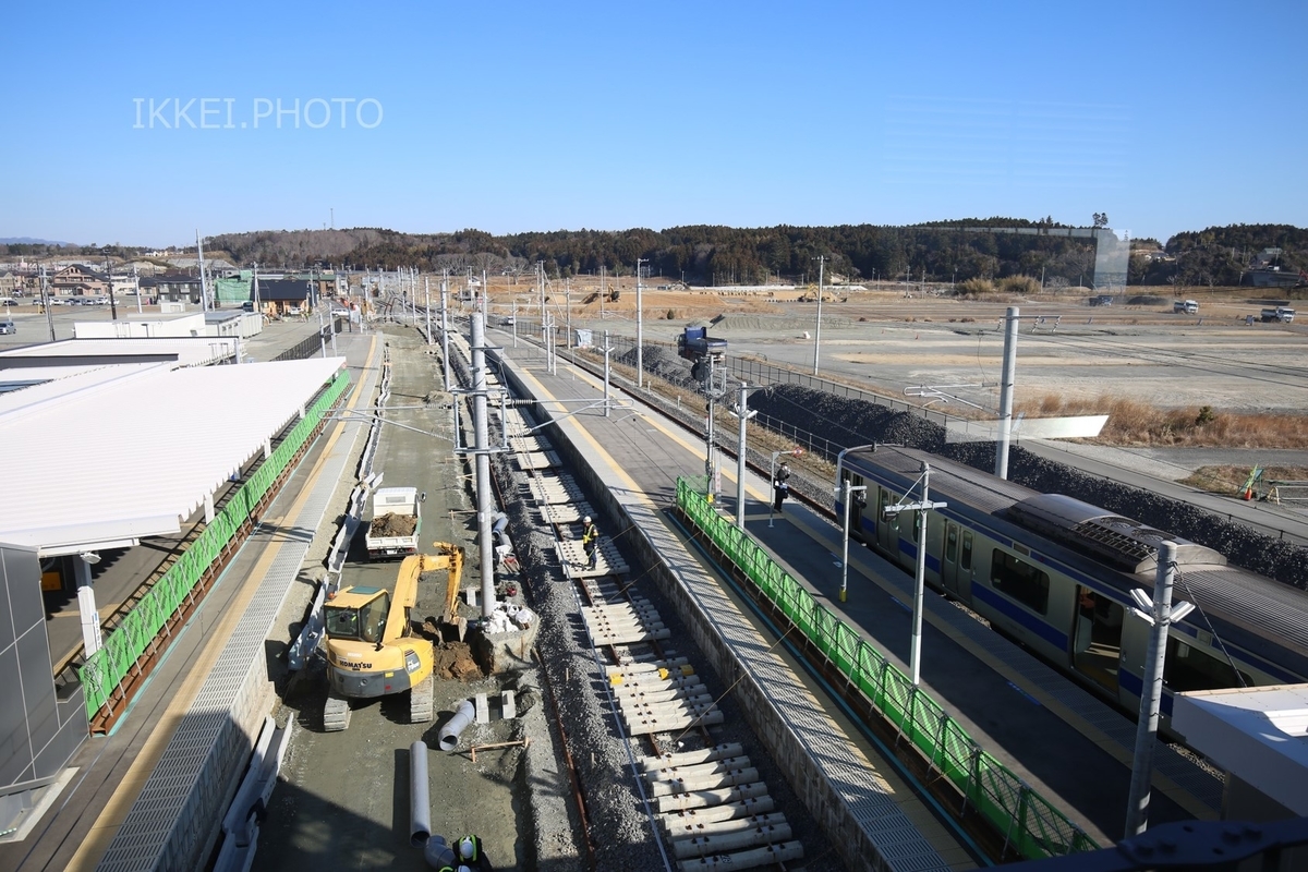 復興工事中の富岡駅＝2019年3月 富岡駅で