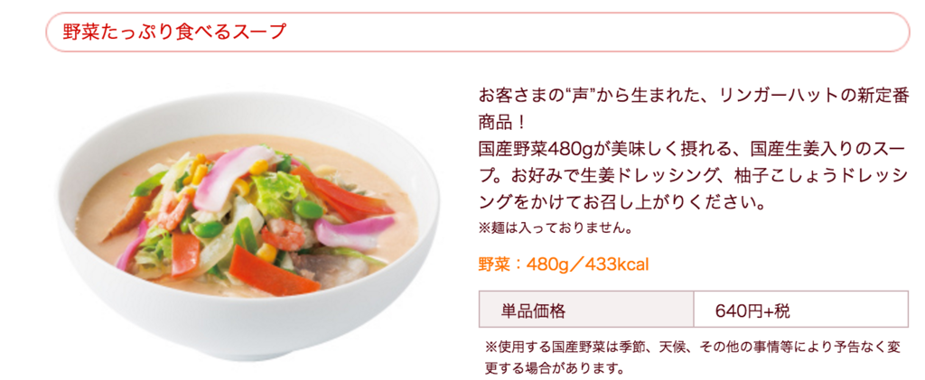 リンガーハットのメニュー