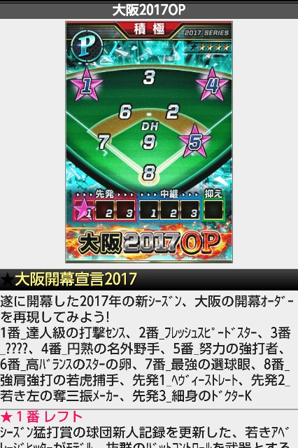 大阪17op 阪神タイガース17年開幕オーダー攻略 おすすめスタメン モデル選手など モバプロsp攻略ブログ 2nd