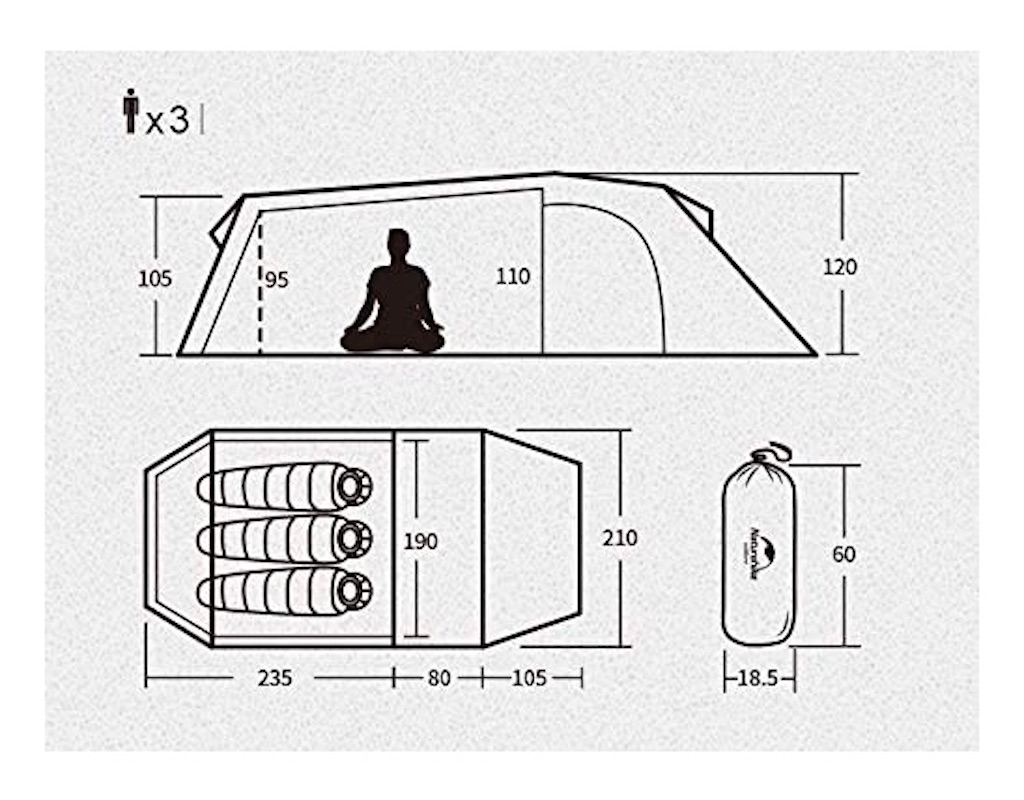 コスパ最高な3人用トンネル型テント ネイチャーハイク オパルス3 コスパ最高な3人用トンネル型テント ネイチャーハイク オパルス3