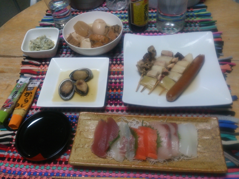 家飯 刺身盛り合わせ おでん とこぶし煮 ワサビ漬け プロトタイプ日記 家飯 刺身盛り合わせ おでん とこぶし煮 ワサビ漬け プロトタイプ日記
