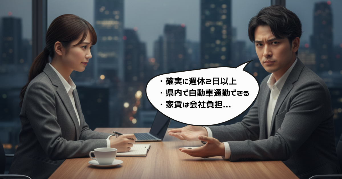 転職エージェントにわがままな条件を伝える男性