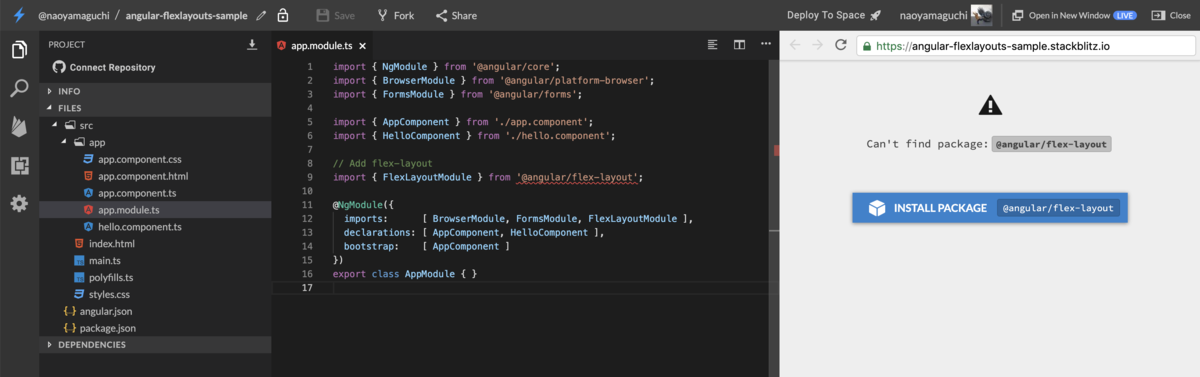 stackblitz lib import