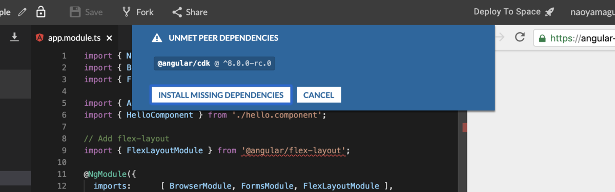 stackblitz dependency install