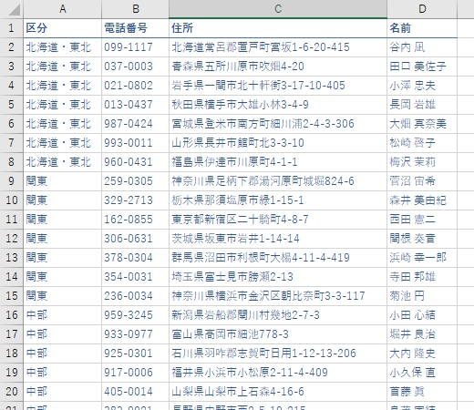 区分名を入れてまとめたテーブル
