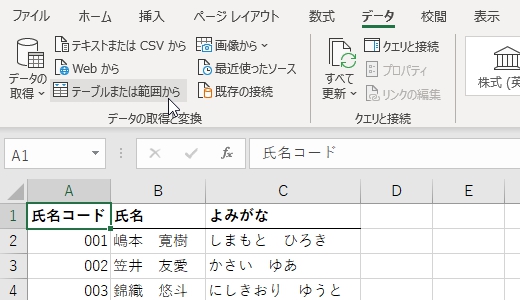 テーブルからクエリを作成