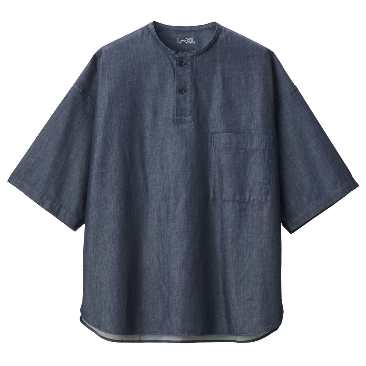 無印 MUJI Labo 紳士 リネンシルク開襟半袖シャツ S ネイビー