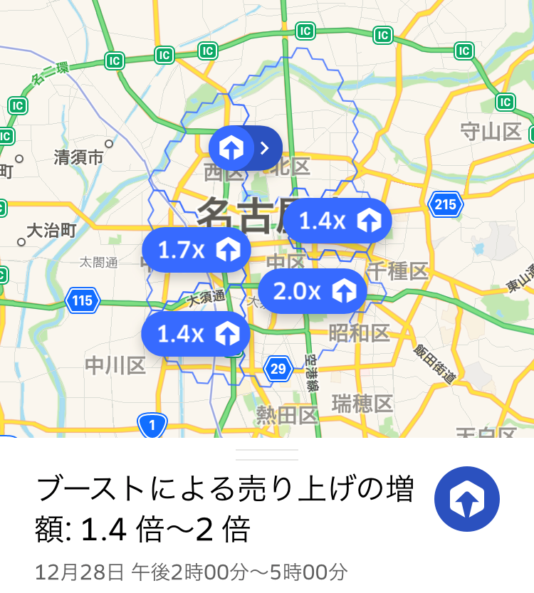ブーストによる売り上げの増額(14:00〜17:00)
