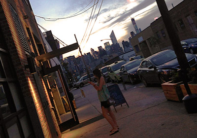 The entrance to the local hostel and the back of it is Manhattan