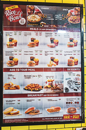 McDonald's menu in Mumbai