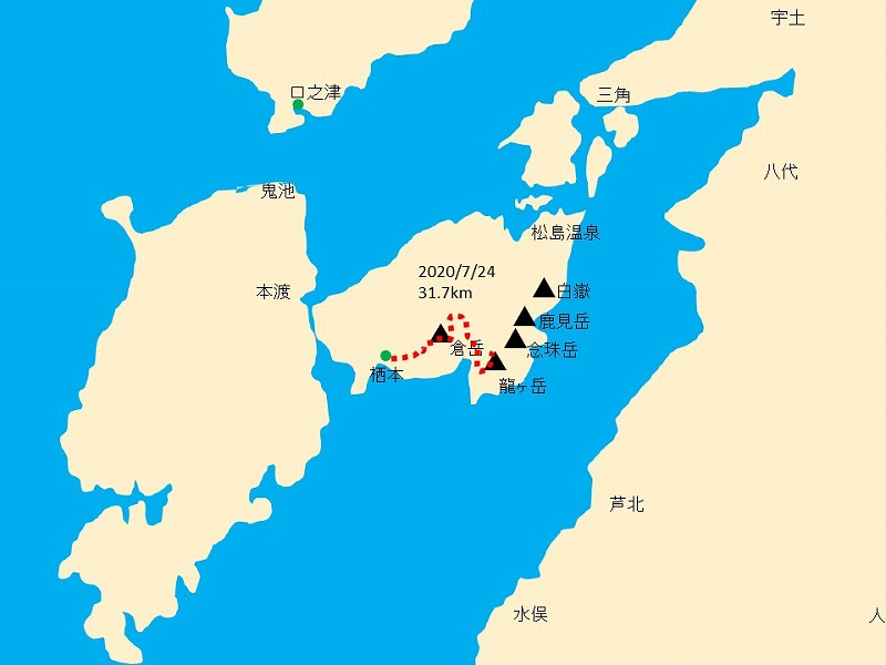 2020年7月24日 九州自然歩道 34日目 熊本県天草市栖本～天草市龍ヶ岳 - とりあえず、歩くか。晴れた日は星空の下で寝るのもいい。