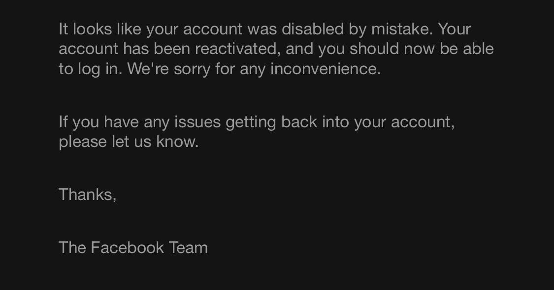 The Facebook Team,Instagram,異議申し立て,誤って垢BAN,