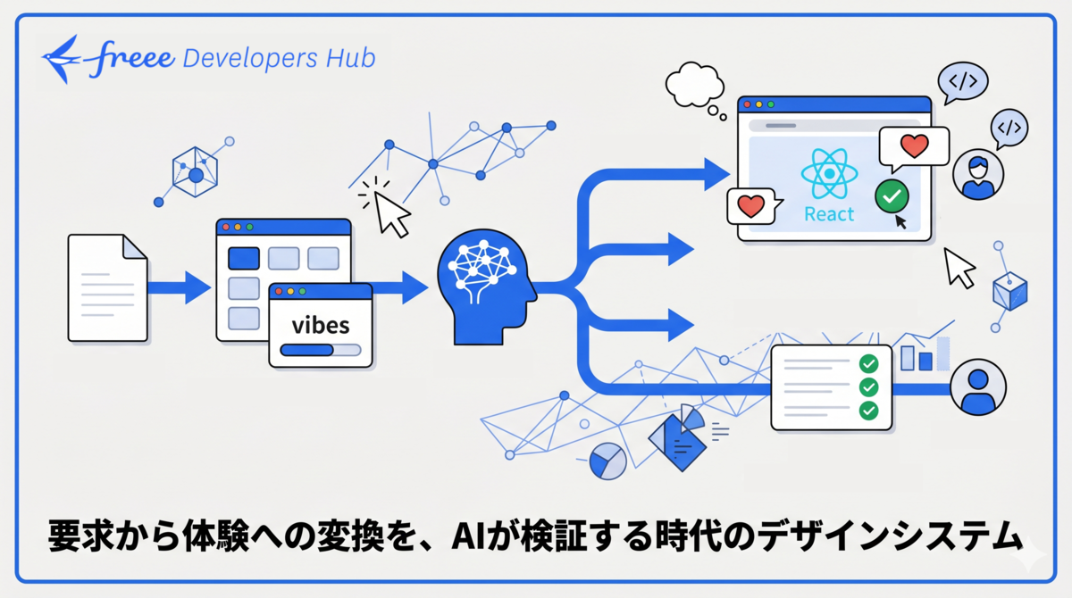 記事のOGPタイトルが書いてある。要求から体験への変換を、AIが検証する時代のデザインシステム