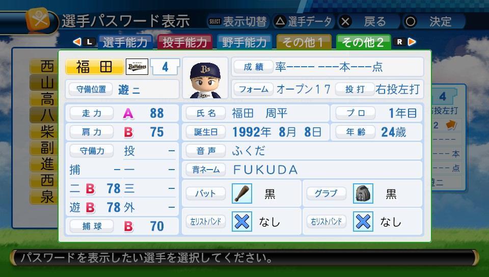 オリックス・バファローズ 福田周平(パワプロ2016パスワード) - 一球