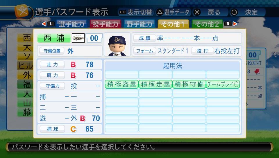 オリックス・バファローズ 西浦颯大(パワプロ2016パスワード) - 一球