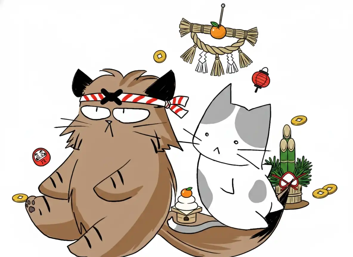 ゆきちと魁くんお正月向けイラストAI使用装飾付き1