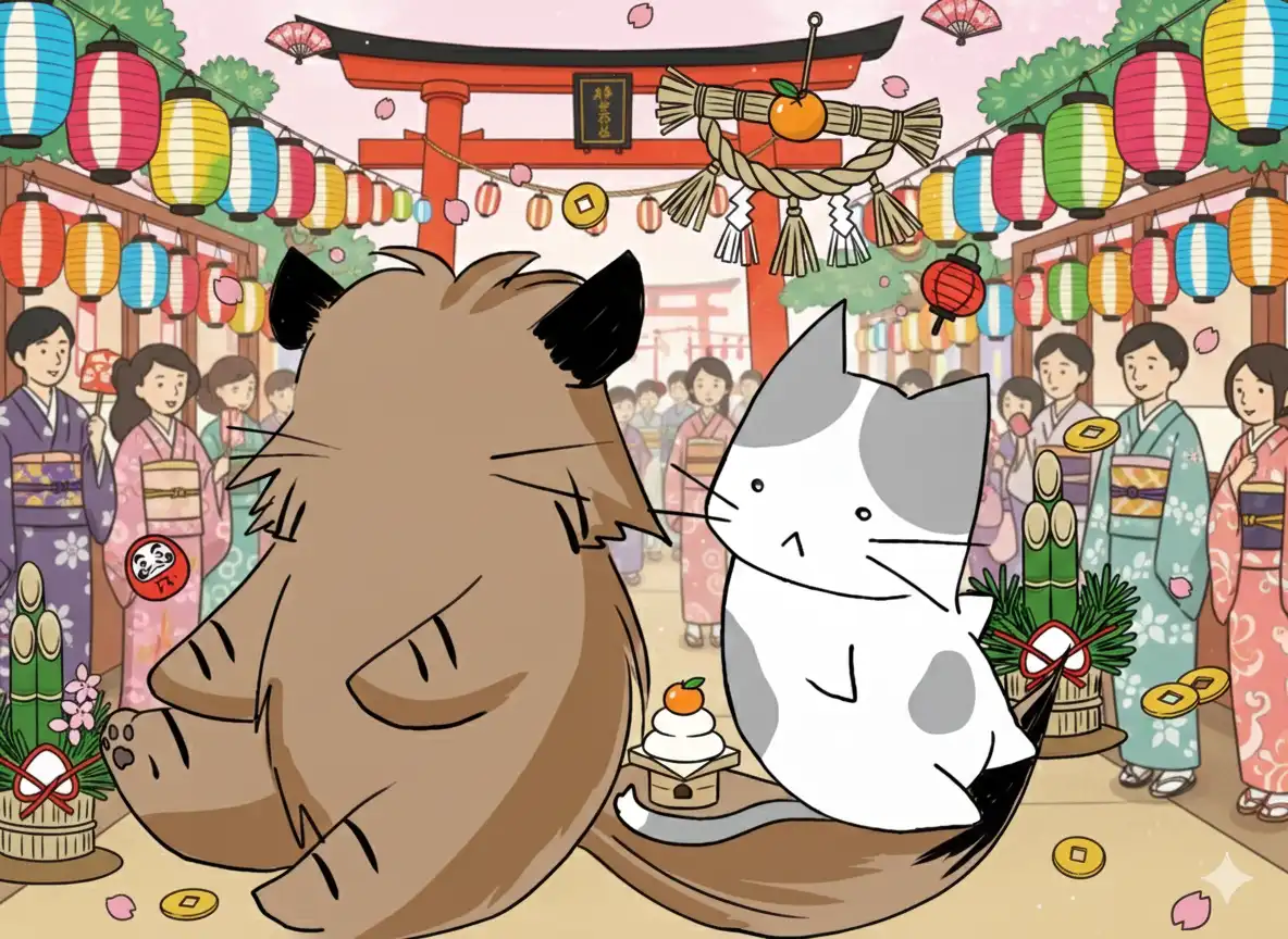 ゆきちと魁くんお正月向けイラストAI使用装飾付き3