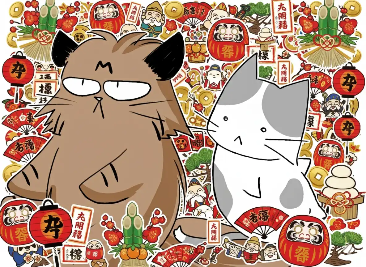 ゆきちと魁くんお正月向けイラストAI使用装飾付き4