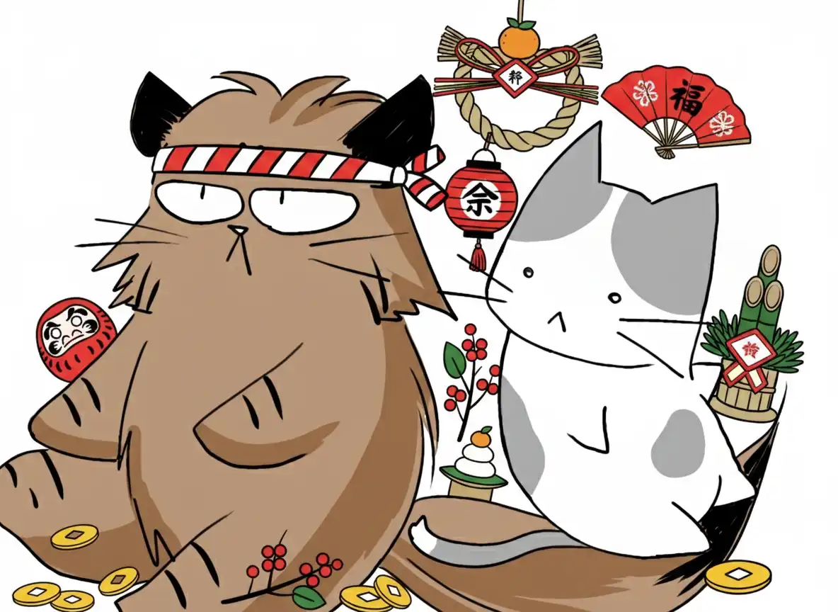 ゆきちと魁くんお正月向けイラストAI使用装飾付き5