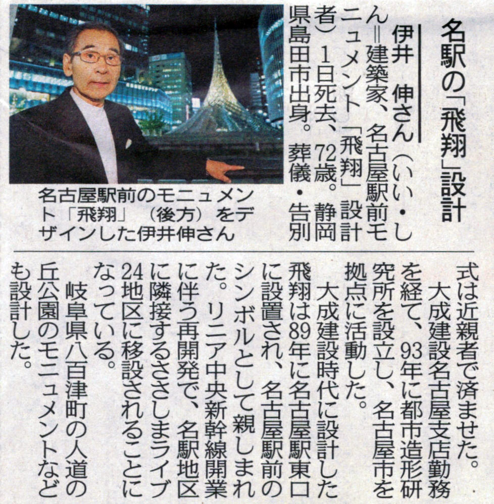 伊井伸亡くなる 中日新聞