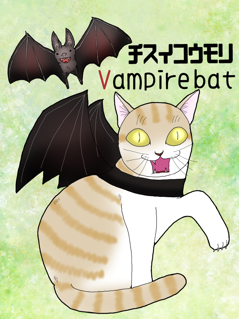 変身にゃんこのABC・動物編』vampire bat（チスイコウモリ） - 猫と