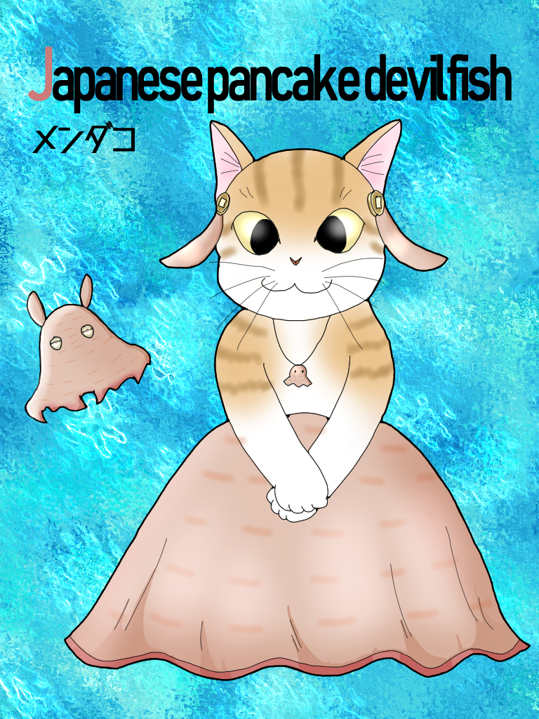 『変身にゃんこのABC・深海魚編』Japanese pancake devilfish（メンダコ） 猫とおえかきと東京巡り