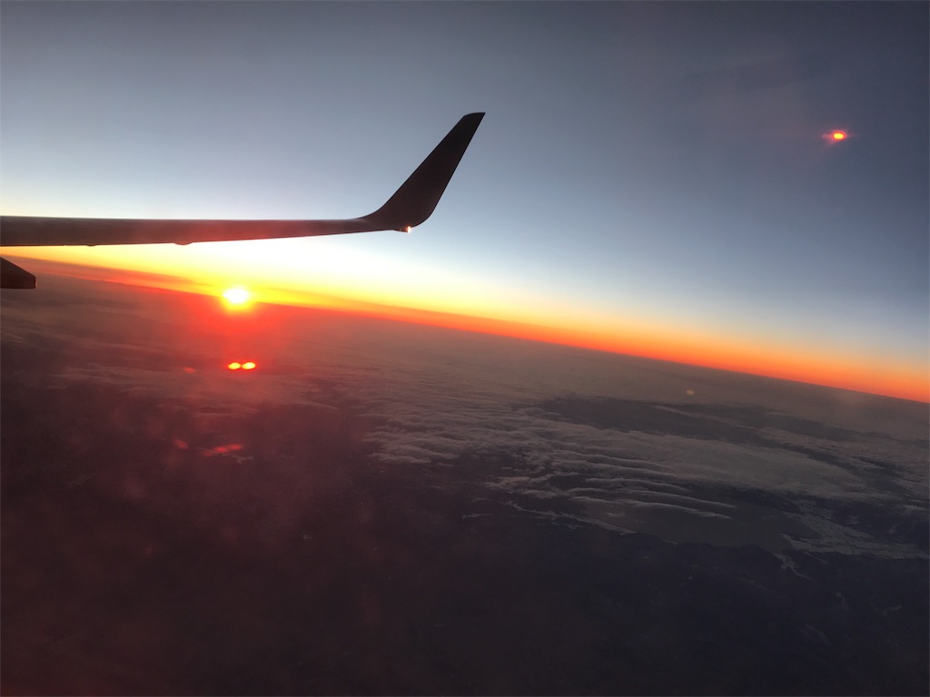 飛行機からの夕陽