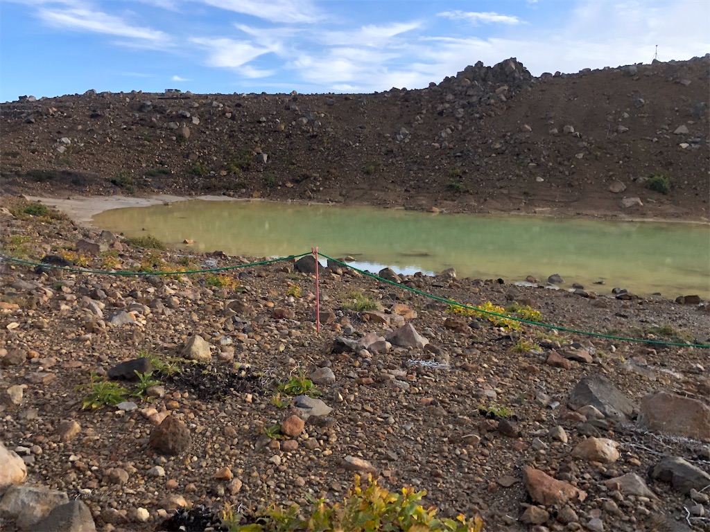 オリーブグリーンに輝く二の池。