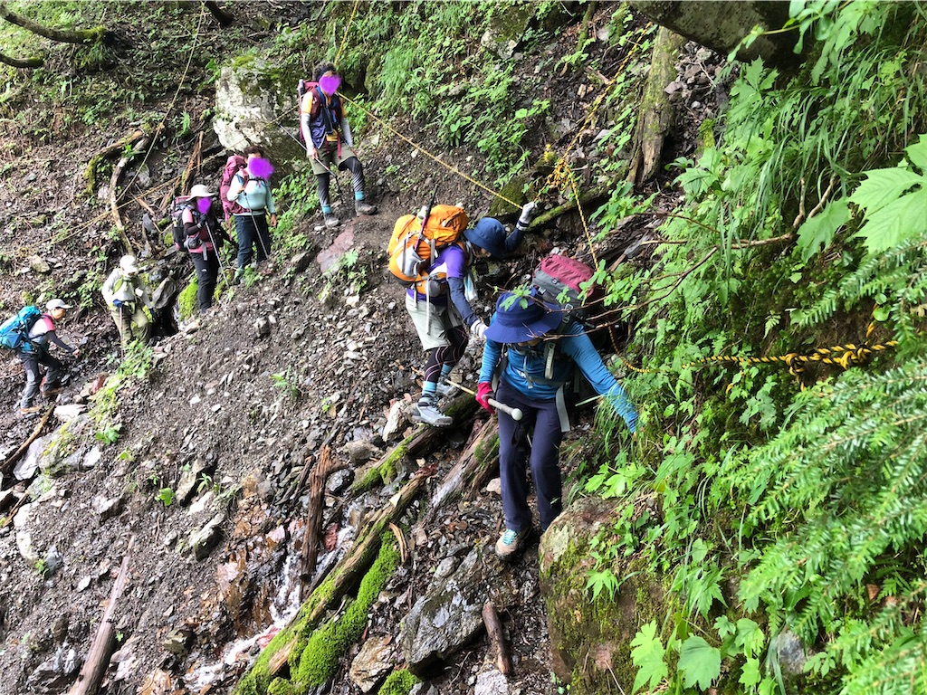 幅がなく、ちょっと悪い登山道が続きます。